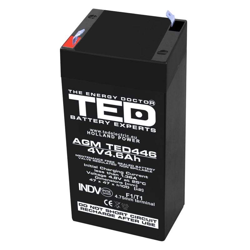 4V 4.6Ah AGM Battery TED446 - VRLA / Rechargeable - TED Electric