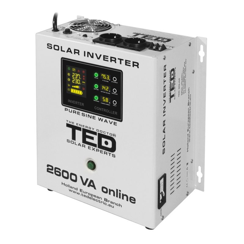 2600VA 1800W Solar Inverter with MPPT - Pure Sine Wave - 2 Outputs - TED Electric