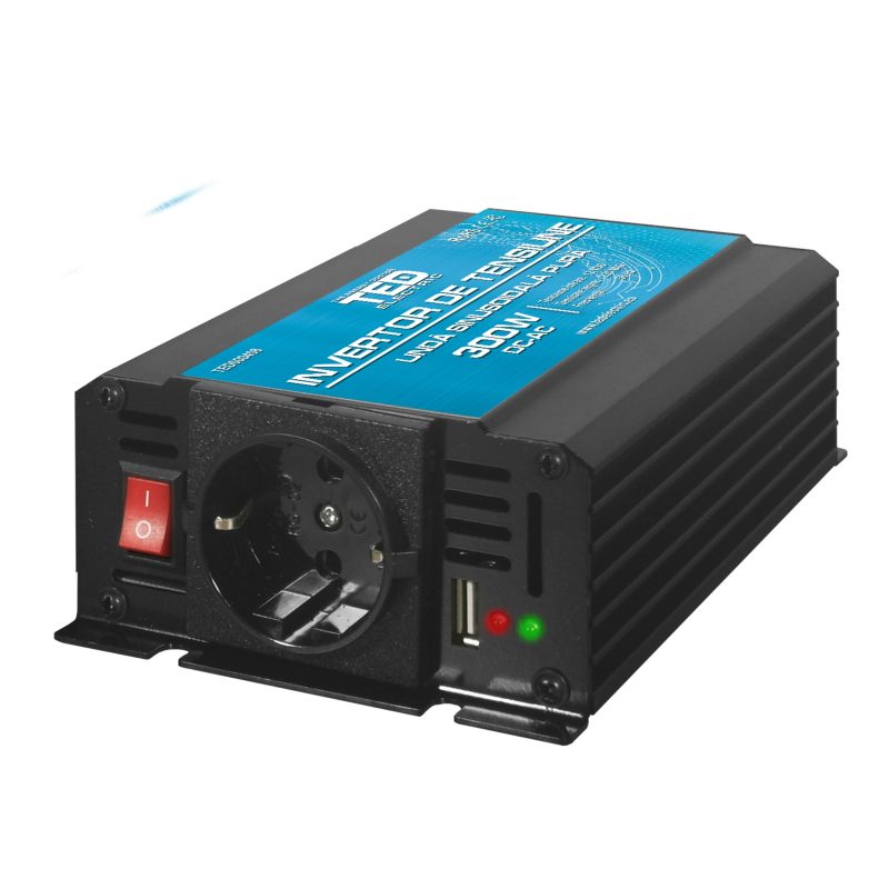 300W Car Power Inverter - 12V to 230V - Pure Sine Wave - 1 Output + USB - TED Electric