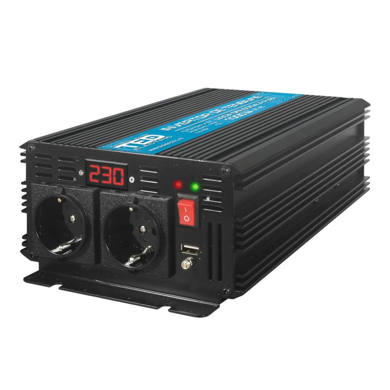 2500W Car Power Inverter - 12V to 230V - Pure Sine Wave - 2 Outputs + USB - TED Electric