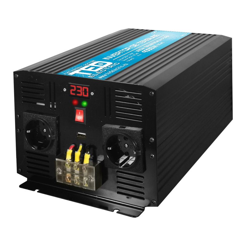 4000W Car Power Inverter - 12V to 230V - Pure Sine Wave - 2 Outputs + USB - TED Electric