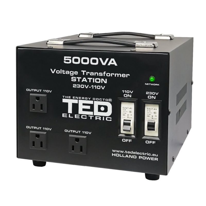 5000VA 4000W Station Voltage Transformer - 230V to 110V / 115V - 4 Outputs - TED Electric