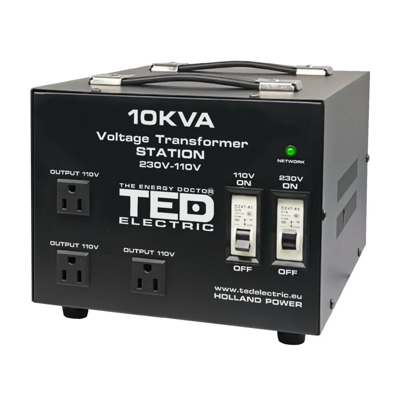 10kVA 8kW Station Voltage Transformer - 230V to 110V / 115V - 4 Outputs - TED Electric