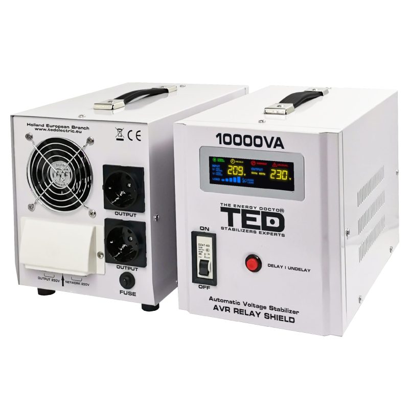 10kVA 6000W AVR Voltage Stabilizer - LCD Display - 3 x Outputs - TED Electric - Image 2