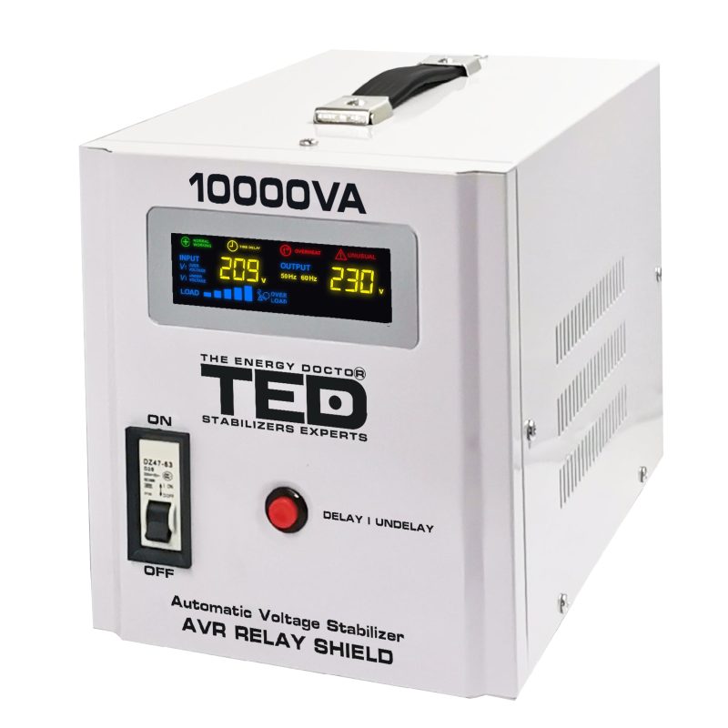 10kVA 6000W AVR Voltage Stabilizer - LCD Display - 3 x Outputs - TED Electric