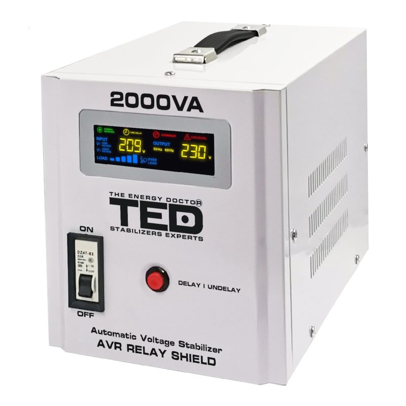 2000VA 1200W AVR Voltage Stabilizer - LCD Display - 2 x Outputs - TED Electric