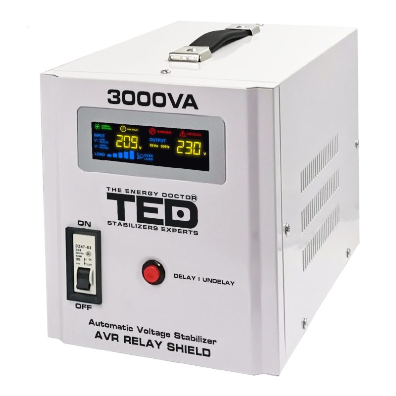 3000VA 1800W AVR Voltage Stabilizer - LCD Display - 3 x Outputs - TED Electric
