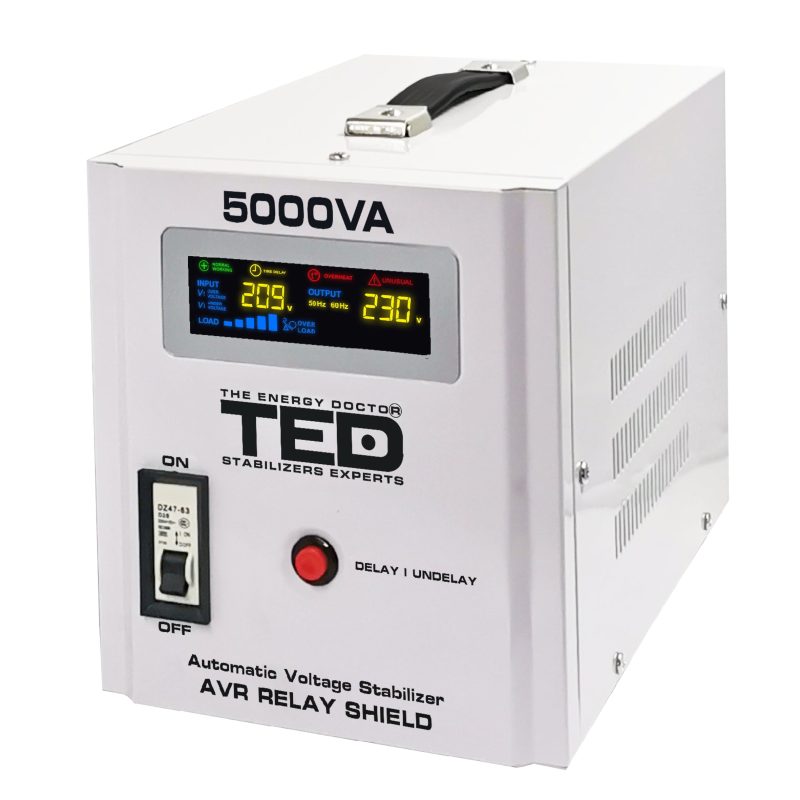 5000VA 3000W AVR Voltage Stabilizer - LCD Display - 3 x Outputs - TED Electric