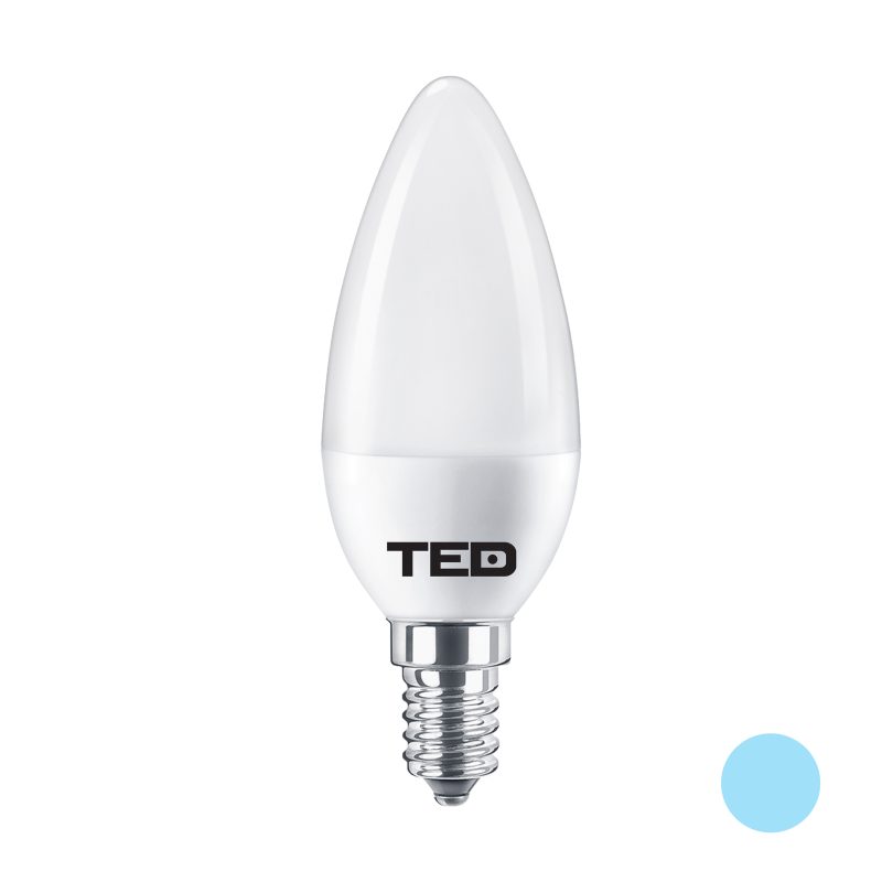 7W Candle LED Light Bulb - E14 fitting - 6400K cool light - TED Electric