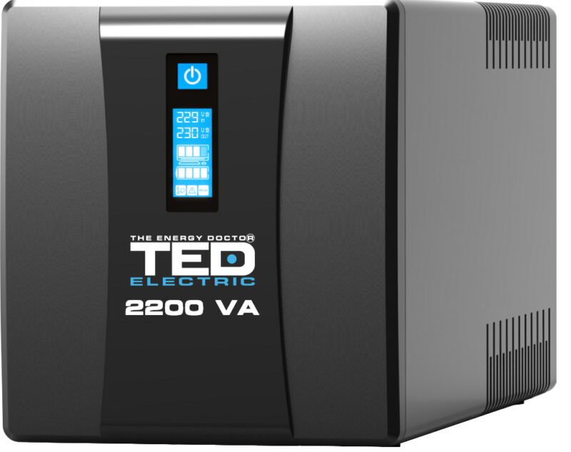 2200VA 1250W UPS Line Interactive - LCD Display - 3 x Outputs - TED Electric