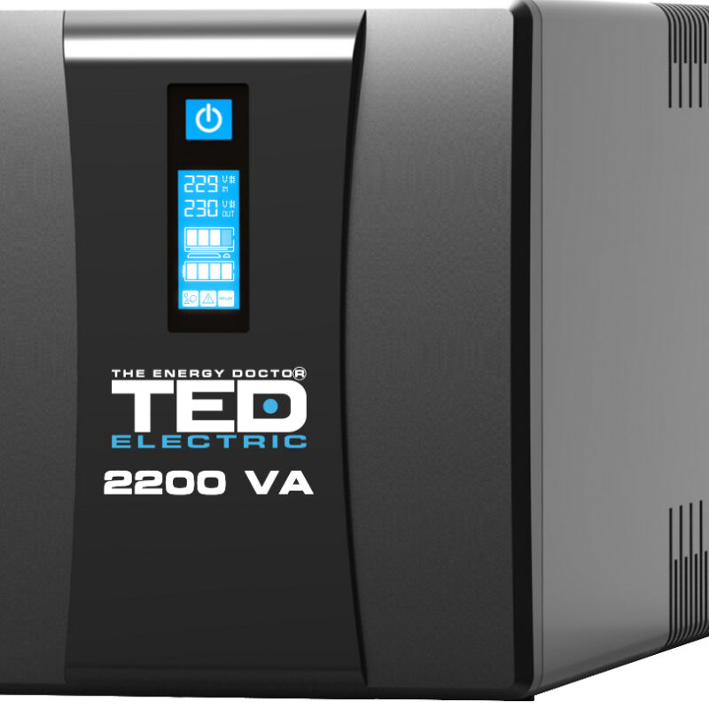 2200VA 1250W UPS Line Interactive - LCD Display - 3 x Outputs - TED Electric