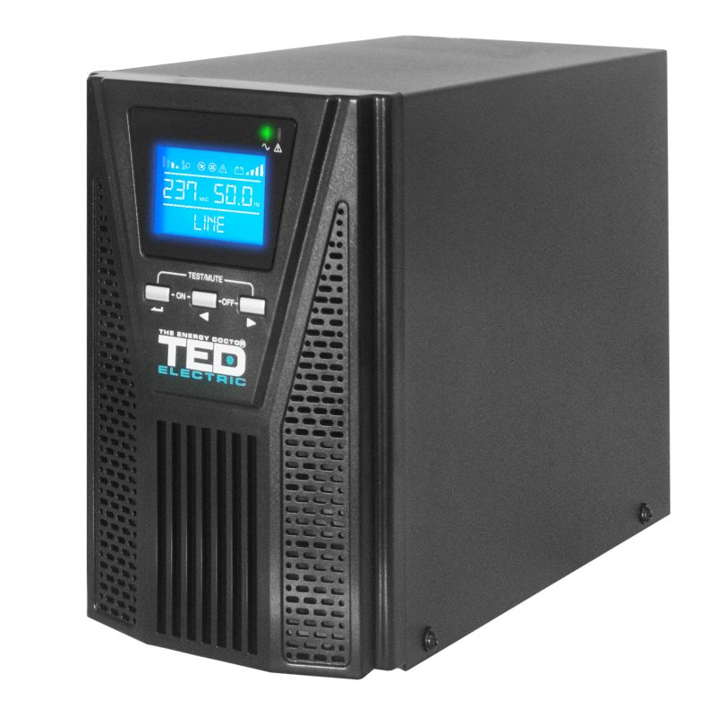 1000VA 900W UPS Online - LCD Display - 2 x Outputs - TED Electric