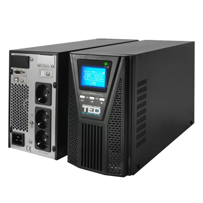 2000VA 1800W UPS Online - LCD Display - 3 x Outputs - TED Electric - Image 2