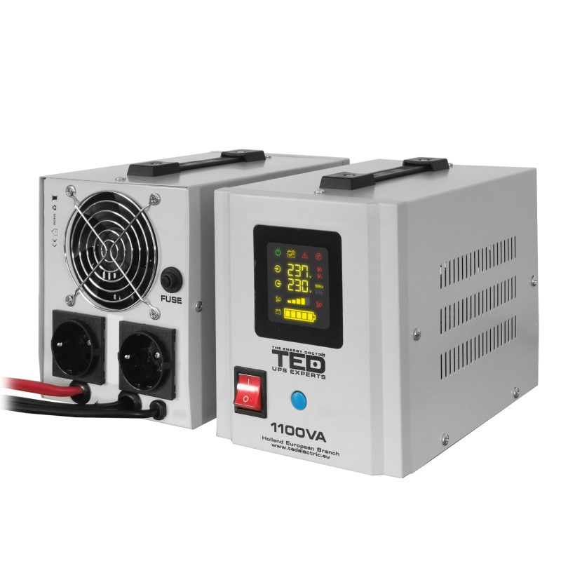 1100VA 700W UPS Extended Runtime for Gas Boilers - LCD Display - 2 x Schuko - TED Electric - Image 2