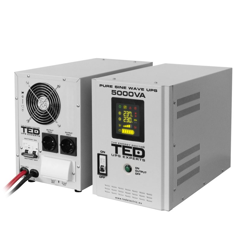 5000VA 3500W UPS Extended Runtime for Gas Boilers - LCD Display - 3 x Outputs - TED Electric - Image 2