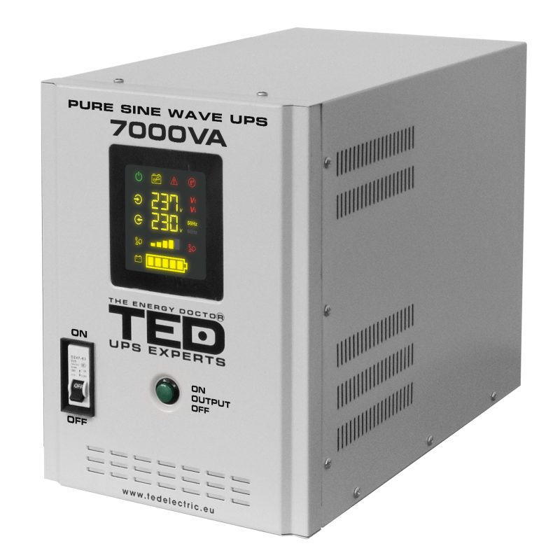 7000VA 500W UPS Extended Runtime for Gas Boilers - LCD Display - 3 x Outputs - TED Electric