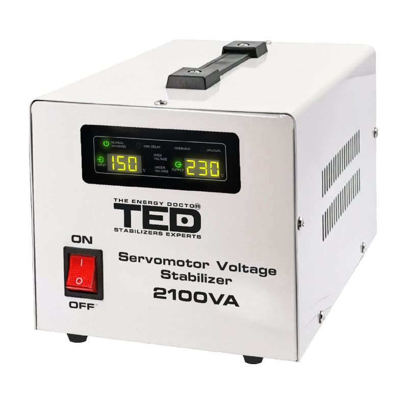 2100VA 1200W Servomotor  Voltage Stabilizer - LCD Display - 2 x Outputs - TED Electric