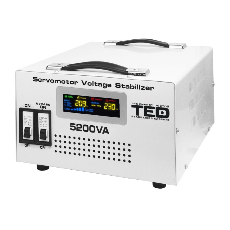5200VA 3000W Servomotor Voltage Stabilizer - LCD Display - 3 x Outputs - TED Electric