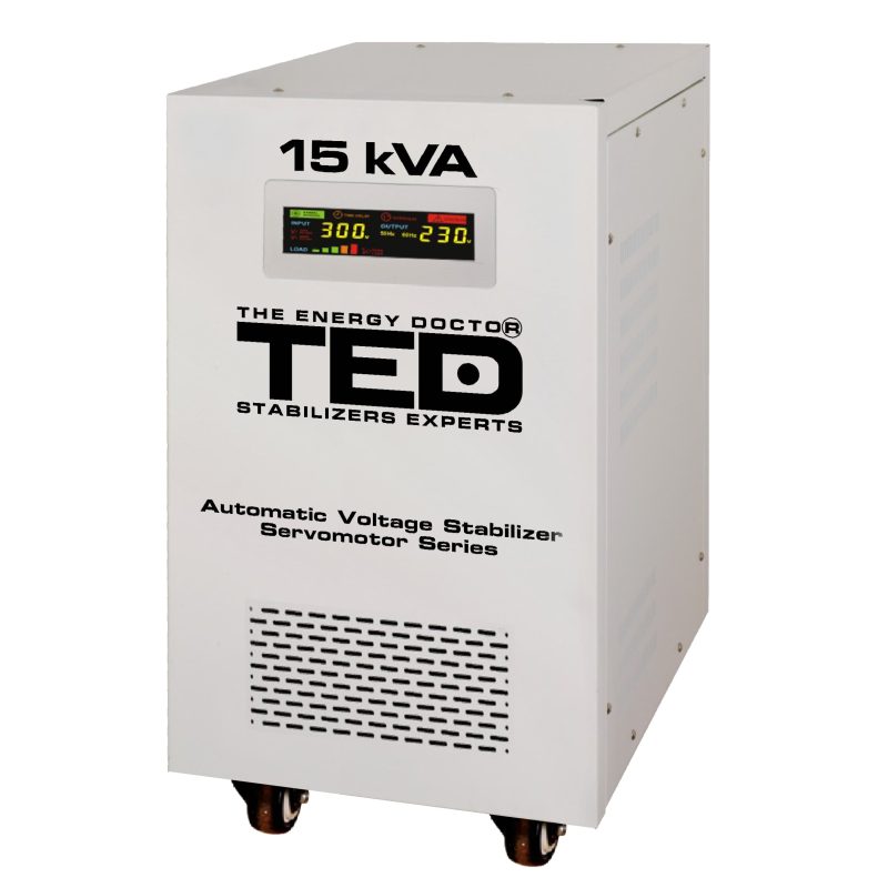 15kVA 12kW Servomotor Voltage Stabilizer - LCD Display - Terminal Block - TED Electric