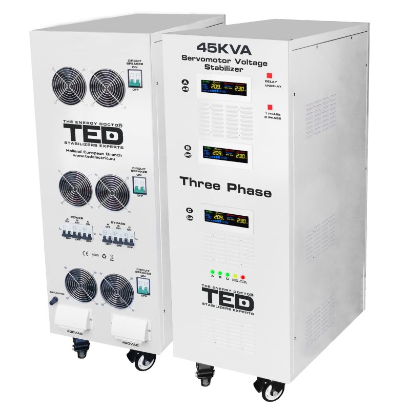 45kVA 36kW 3-Phase Servomotor Voltage Stabilizer - LCD Display - Terminal Block - TED Electric - Image 2