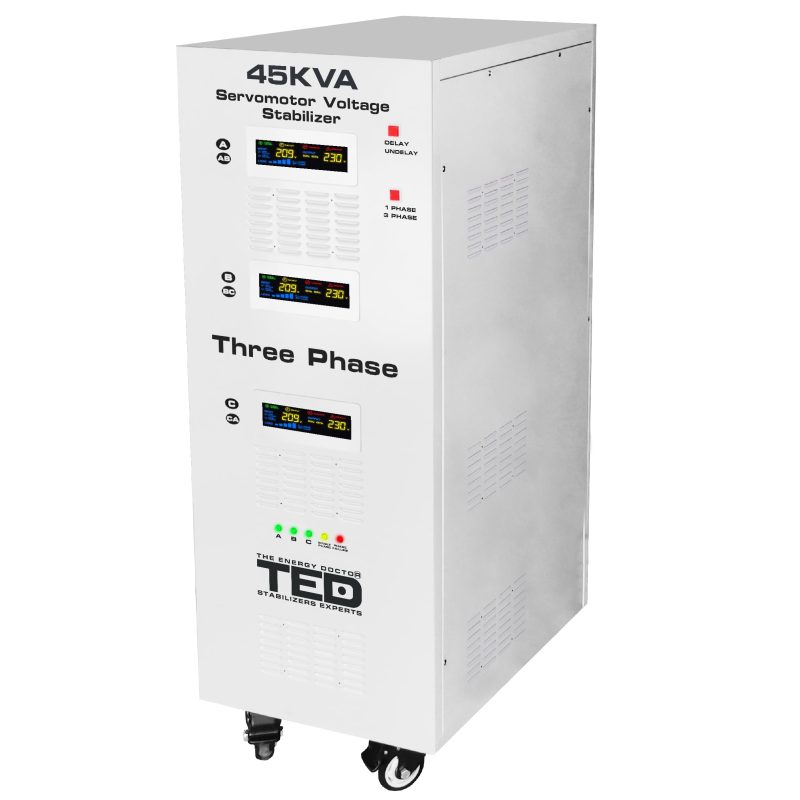 45kVA 36kW 3-Phase Servomotor Voltage Stabilizer - LCD Display - Terminal Block - TED Electric