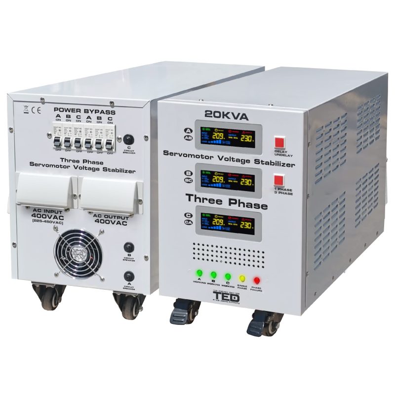 20kVA 16kW 3-Phase Servomotor Voltage Stabilizer - LCD Display - Terminal Block - TED Electric - Image 2