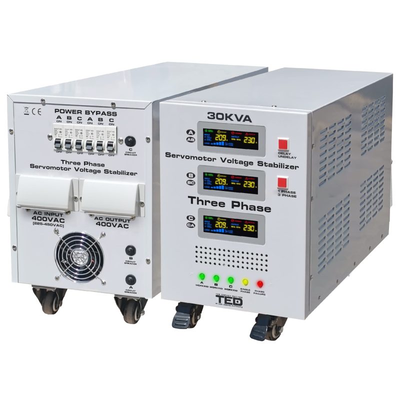 30kVA 24kW 3-Phase Servomotor Voltage Stabilizer - LCD Display - Terminal Block - TED Electric - Image 2