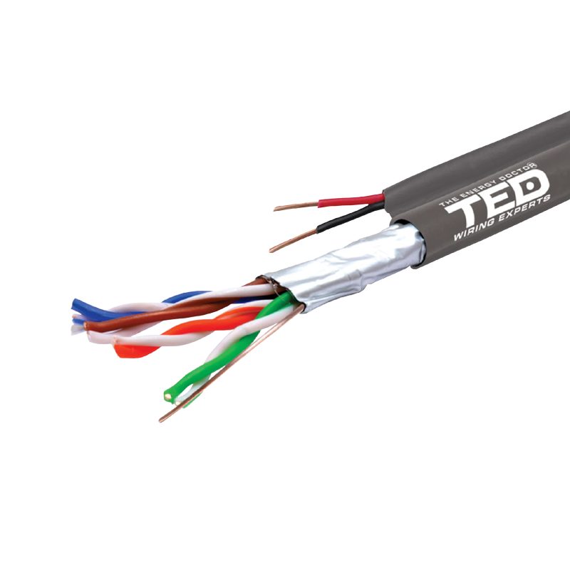 FTP cat. 5E Network Cable - 24 AWG Copper + Power wires / Drain Wire / PVC Coating  - TED Electric