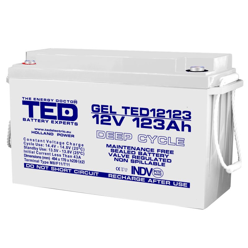 12V 123Ah GEL Deep Cycle TED12123 - VRLA / Rechargeable -TED Electric