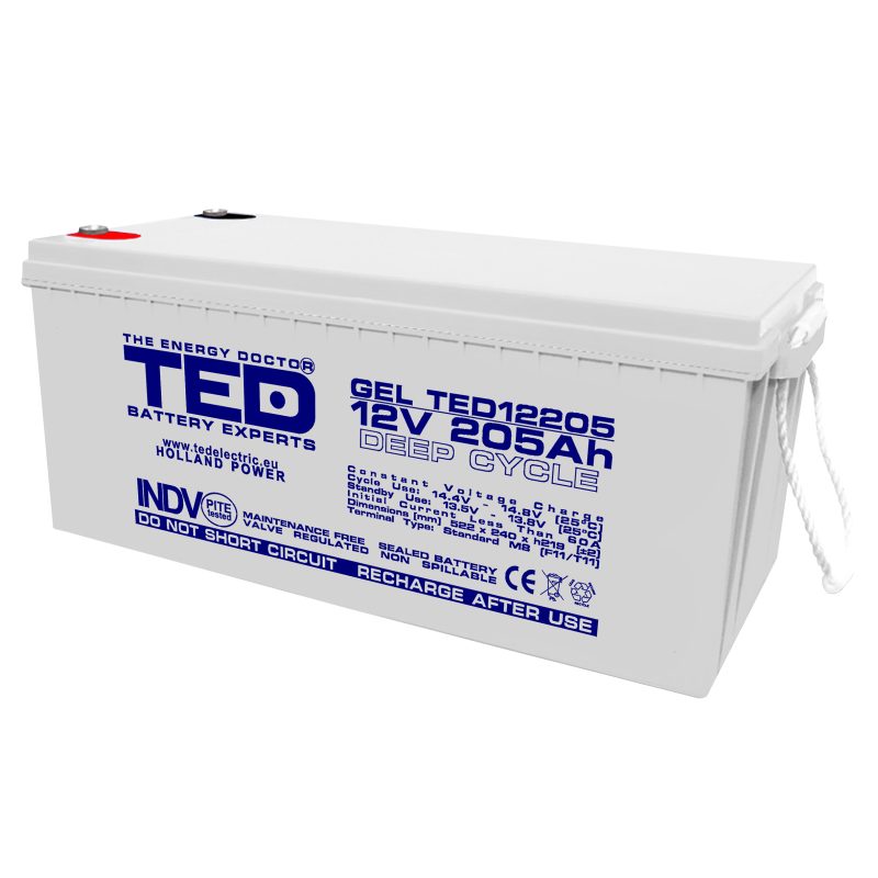 12V 205Ah GEL Deep Cycle TED12205 - VRLA / Rechargeable -TED Electric