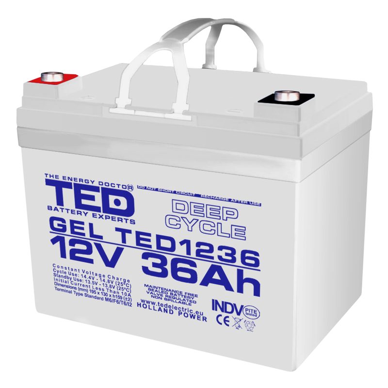 12V 36Ah GEL Deep Cycle TED1236 - VRLA / Rechargeable -TED Electric