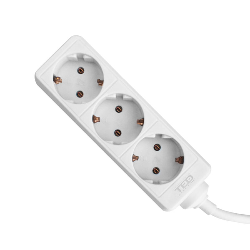 5m 3x1.5mm Standard Power Strip - 3 Outlets / White - Ted Electric