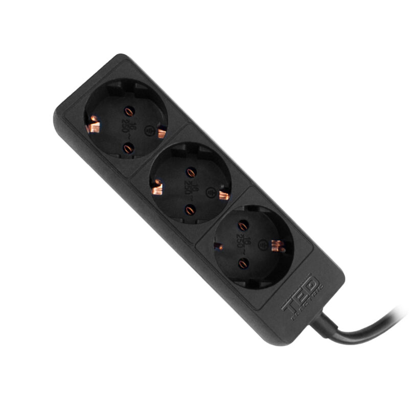 5m 3x1.5mm Standard Power Strip - 3 Outlets / Black - Ted Electric