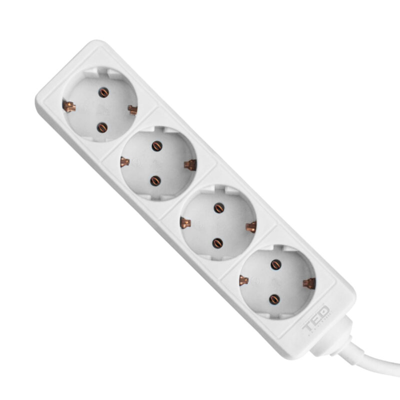 1.5m 3x1mm Standard Power Strip - 4 Outlets / White - Ted Electric