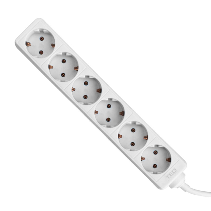 5m 3x1.5mm Standard Power Strip - 6 Outlets / White - Ted Electric