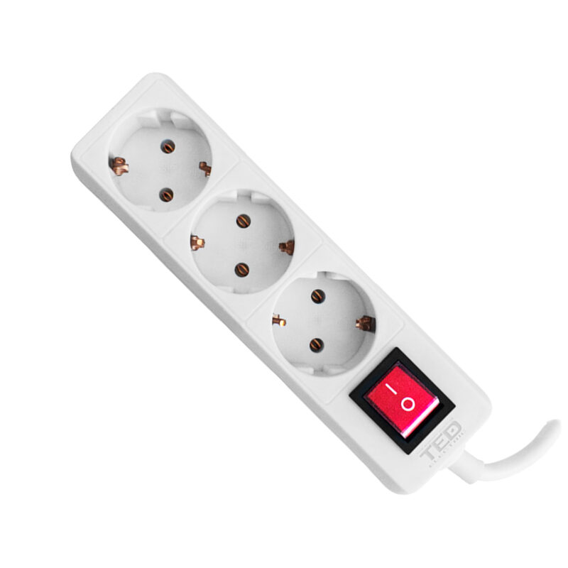 3m 3x1.5mm Switch Power Strip - 3 Outlets / White - Ted Electric