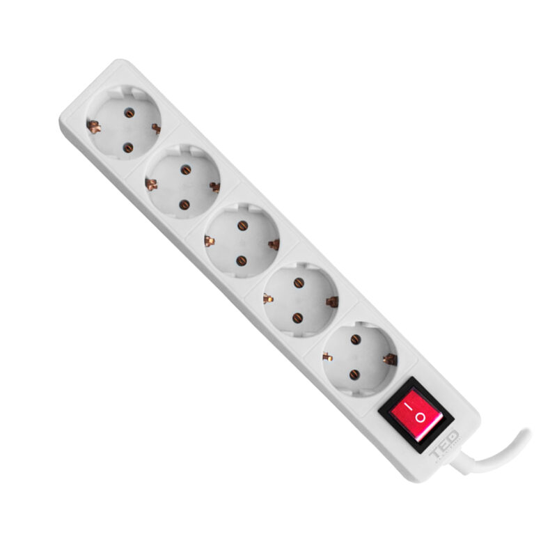 5m 3x1.5mm Switch Power Strip - 5 Outlets / White - Ted Electric