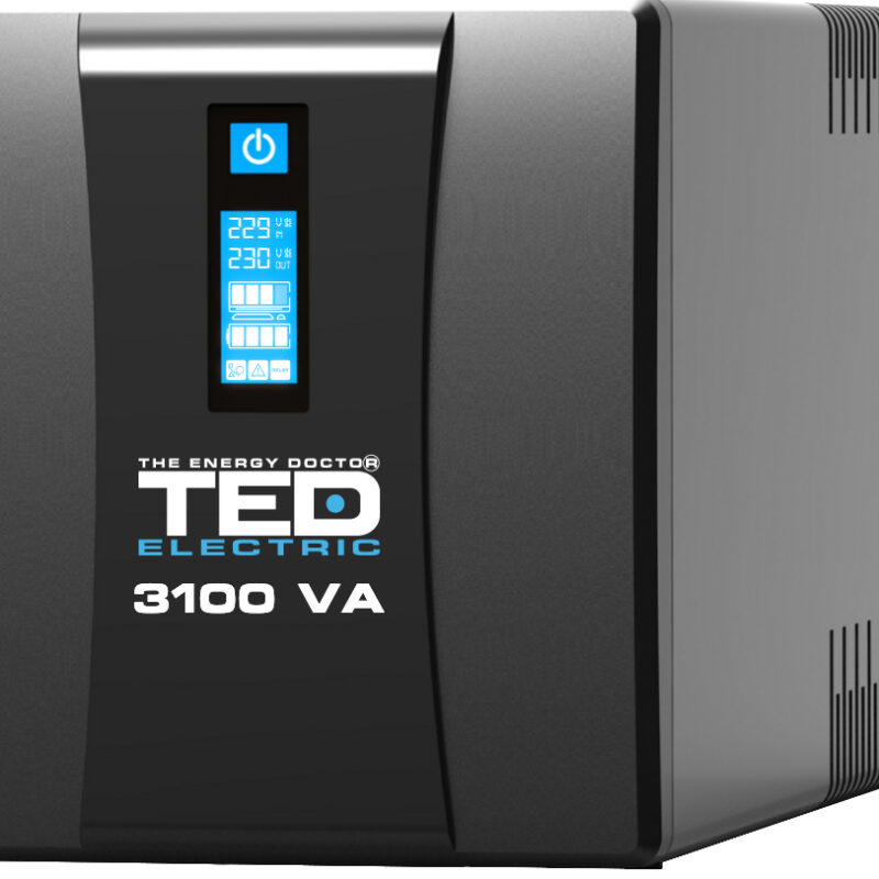 3100VA 1800W UPS Line Interactive - LCD Display - 3 x Outputs - TED Electric