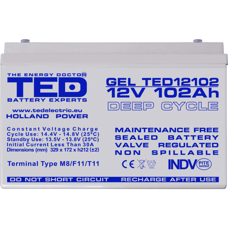 12V 102Ah GEL Deep Cycle TED12102- VRLA / Rechargeable -TED Electric - Image 3