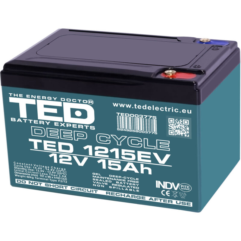 12V 15Ah GEL TEDEV12150 - VRLA / Rechargeable / for electric vehicles - TED Electric
