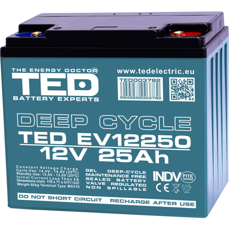 12V 25Ah GEL TEDEV12250 - VRLA / Rechargeable / for electric vehicles - TED Electric