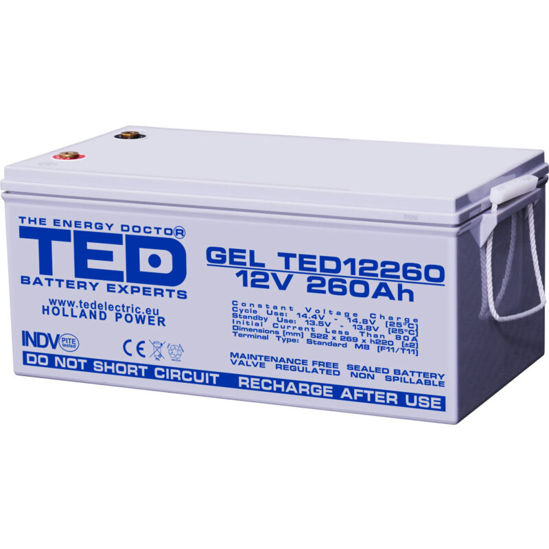 12V 260Ah GEL Deep Cycle TED12260 - VRLA / Rechargeable -TED Electric