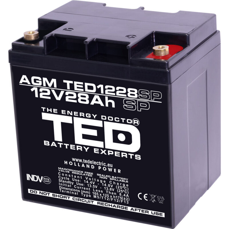 12V 28Ah AGM Battery TED1228SP - VRLA / Rechargeable - TED Electric