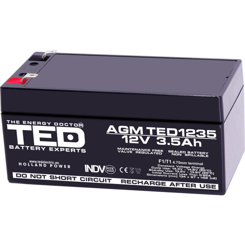 12V 3.5Ah AGM Battery TED1235 - VRLA / Rechargeable - TED Electric
