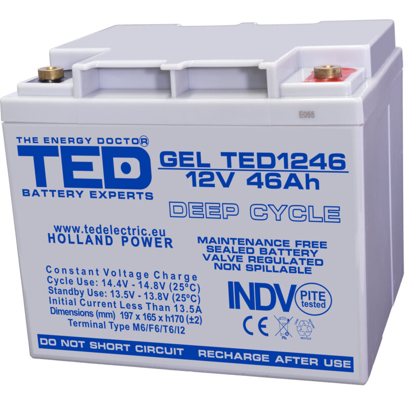 12V 46Ah GEL Deep Cycle TED1246 - VRLA / Rechargeable -TED Electric
