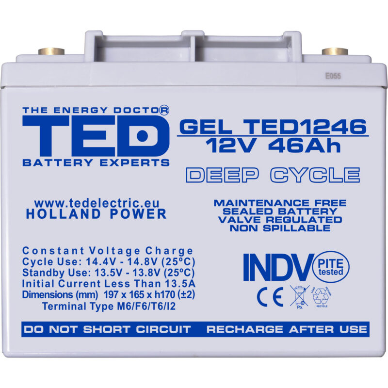 12V 46Ah GEL Deep Cycle TED1246 - VRLA / Rechargeable -TED Electric - Image 3