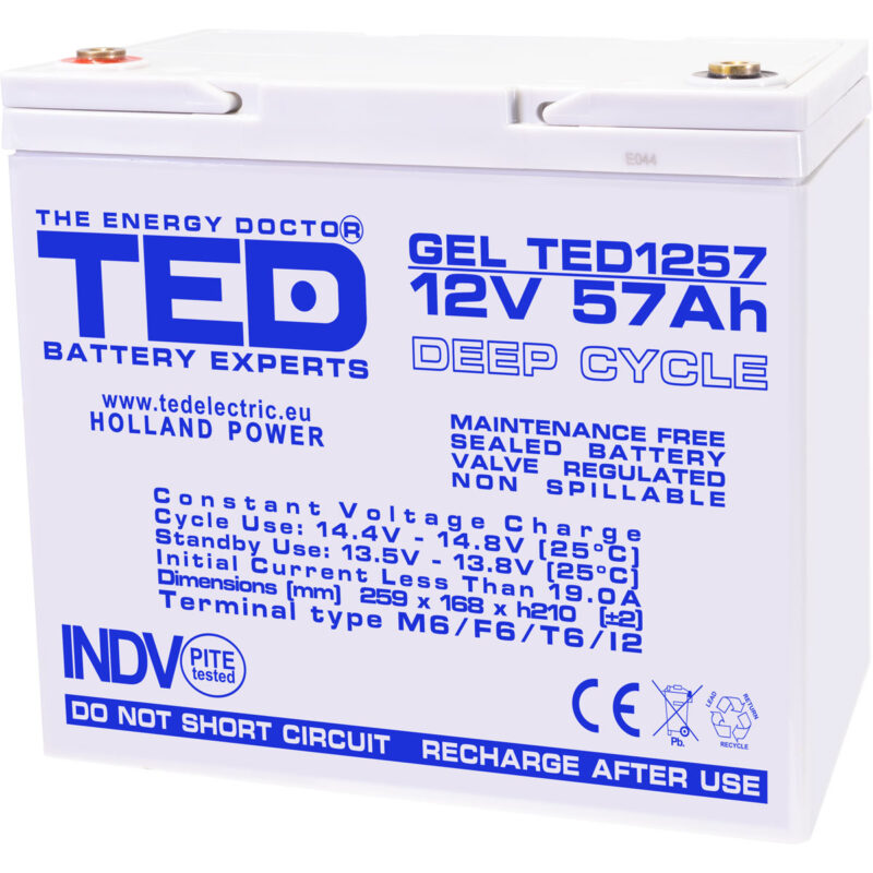 12V 57Ah GEL Deep Cycle TED1257 - VRLA / Rechargeable -TED Electric