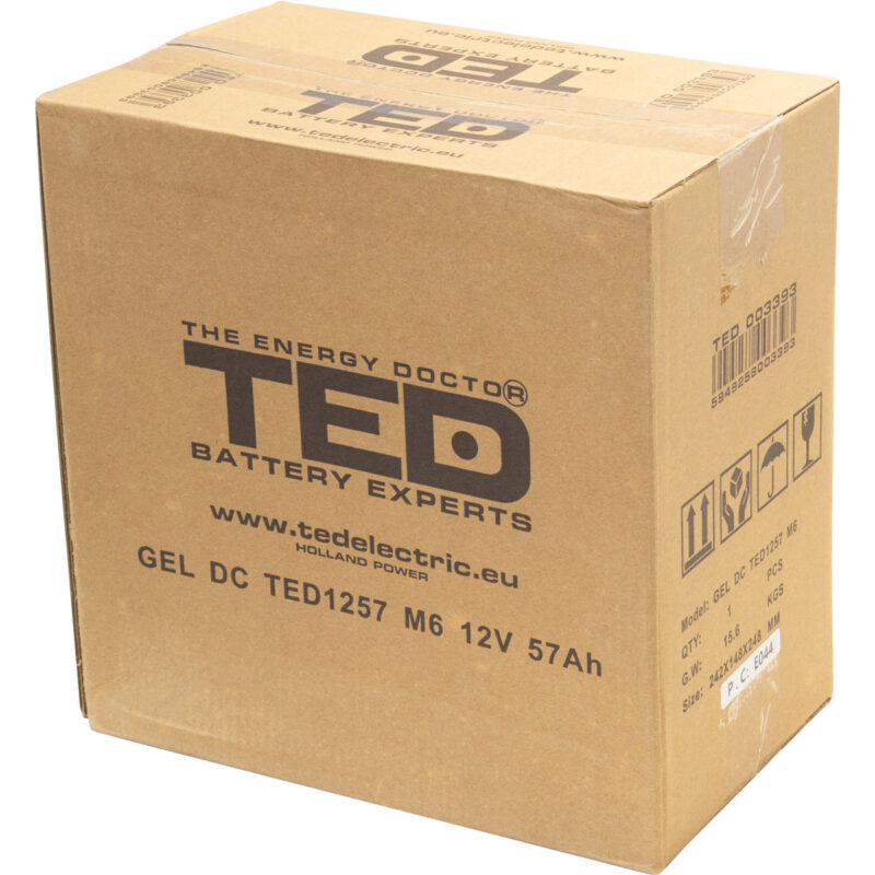 12V 57Ah GEL Deep Cycle TED1257 - VRLA / Rechargeable -TED Electric - Image 4