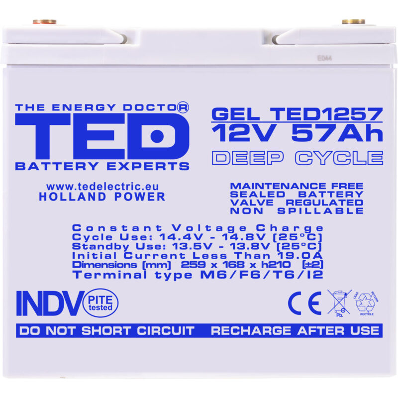 12V 57Ah GEL Deep Cycle TED1257 - VRLA / Rechargeable -TED Electric - Image 3
