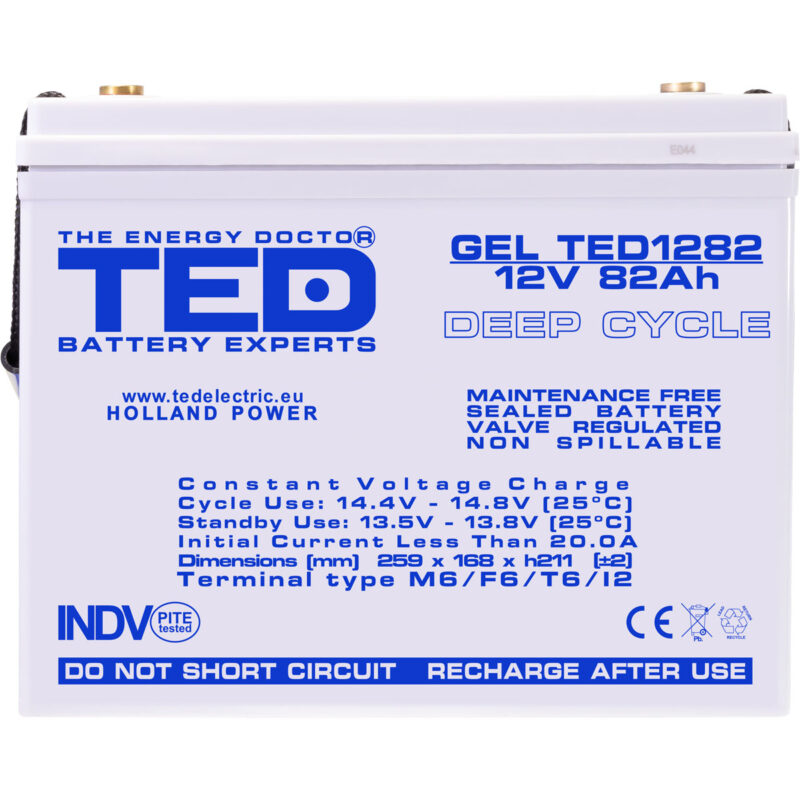 12V 82Ah GEL Deep Cycle TED1282 - VRLA / Rechargeable -TED Electric - Image 3